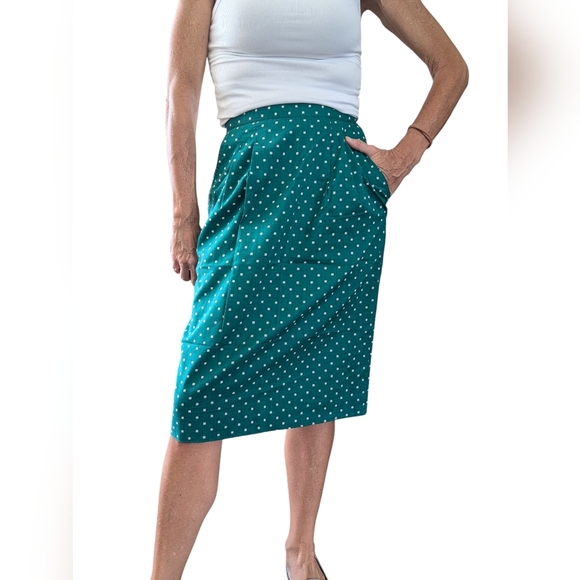 Evan Picone Dresses & Skirts - Vintage Evan Picone 1980s Teal POLKA DOT High Waisted Pencil Skirt Size 6